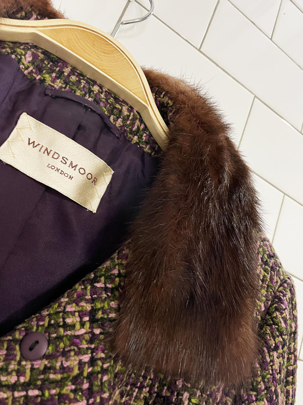 vintage 90s windsmoor london fox fur collar tweed jacket