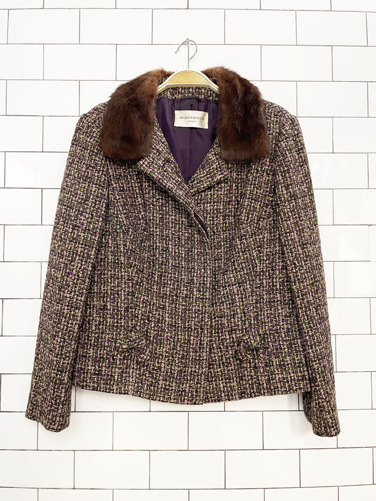 vintage 90s windsmoor london fox fur collar tweed jacket