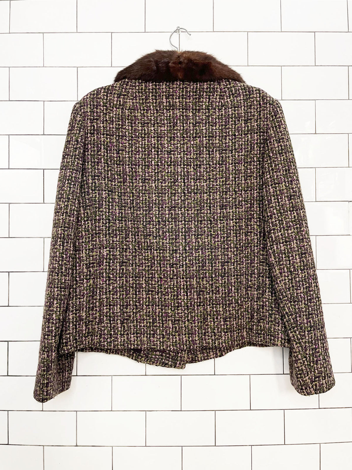 vintage 90s windsmoor london fox fur collar tweed jacket