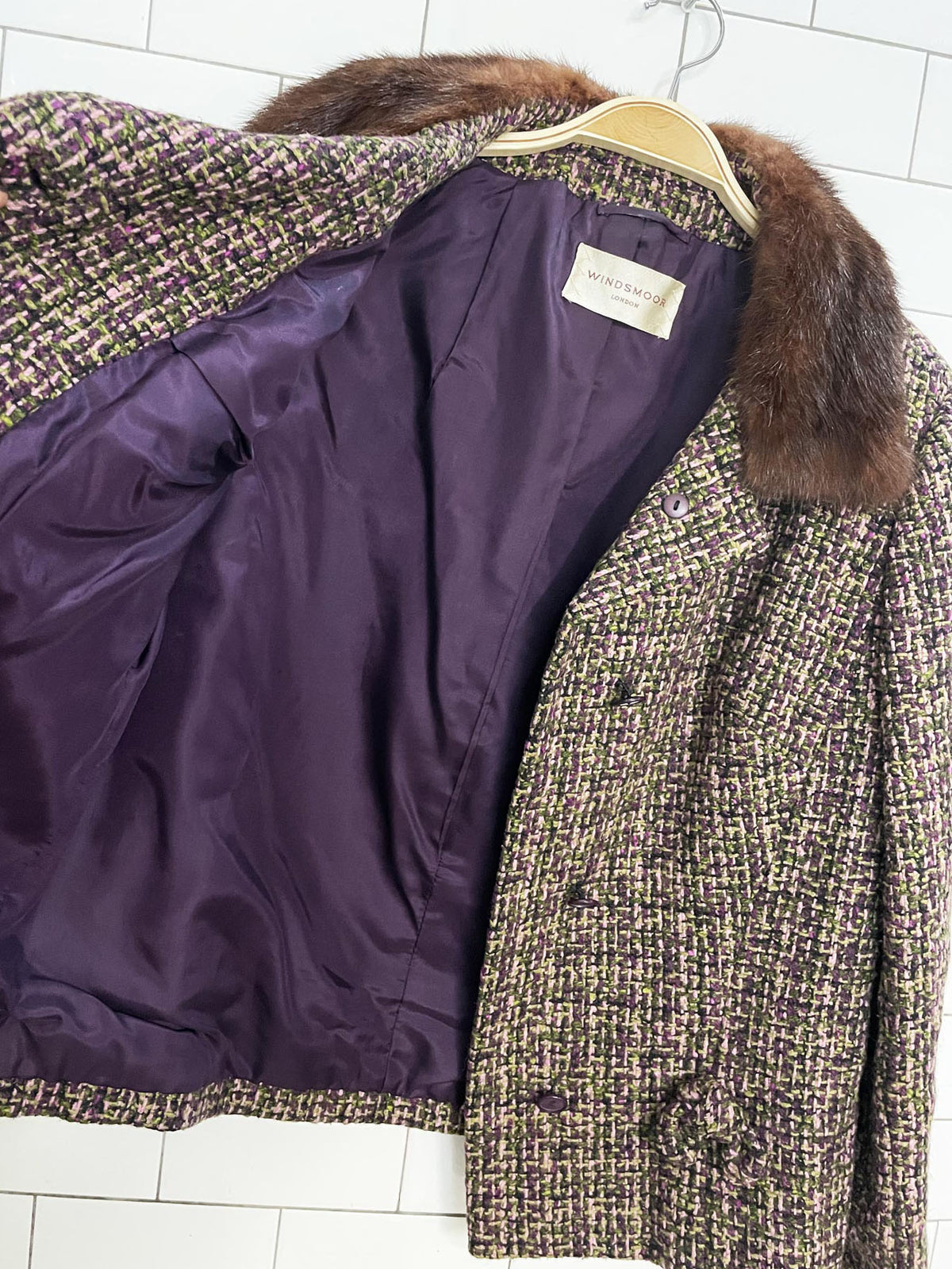 vintage 90s windsmoor london fox fur collar tweed jacket