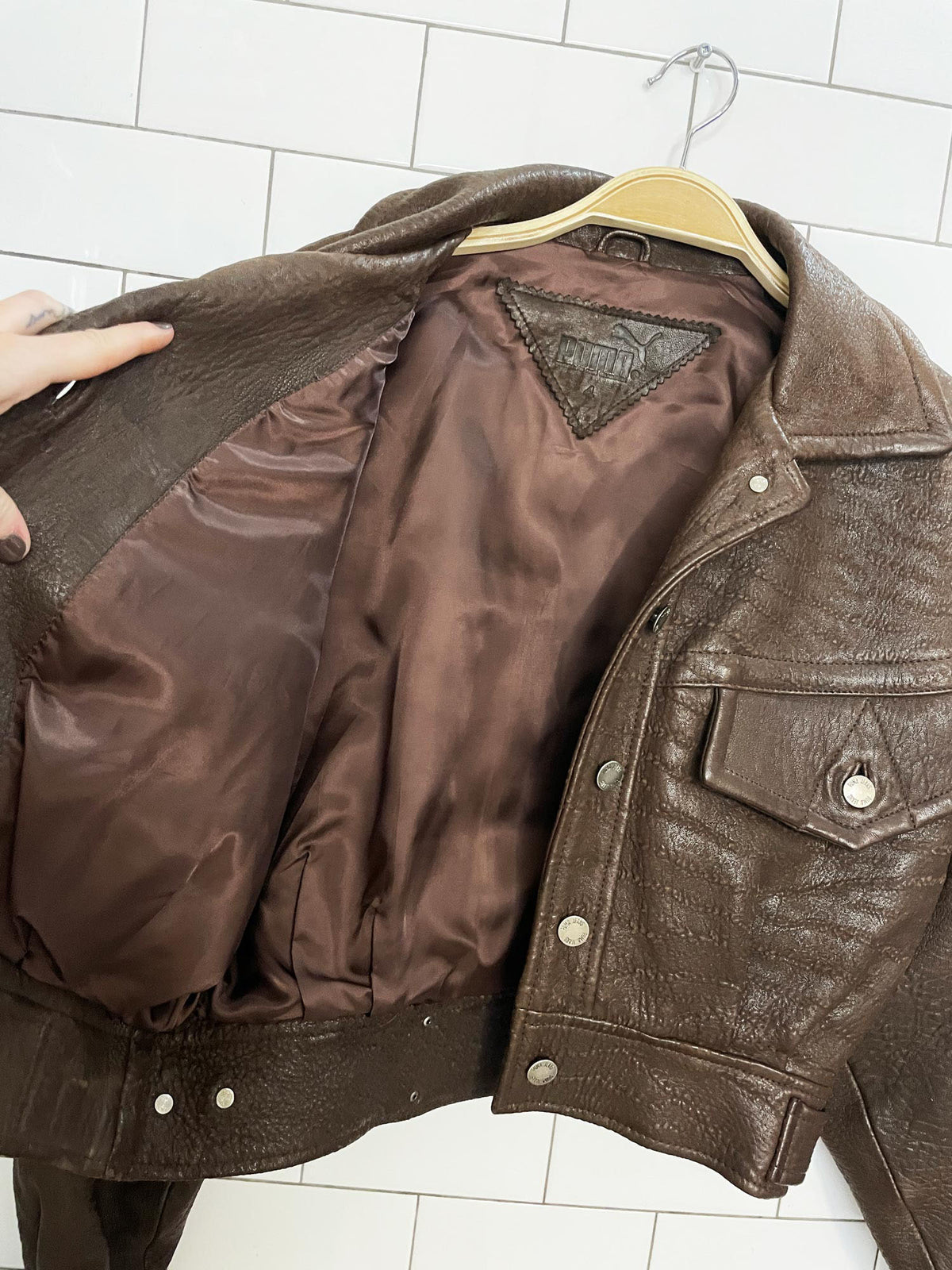 vintage 90s puma soft pebbled leather crop bomber jacket