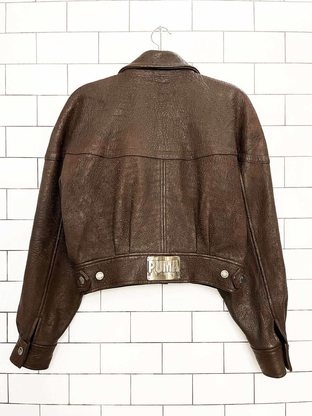 vintage 90s puma soft pebbled leather crop bomber jacket