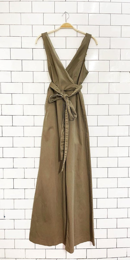 chino anthropologie scalloped belted wide leg jumpsuit - good market thrift store