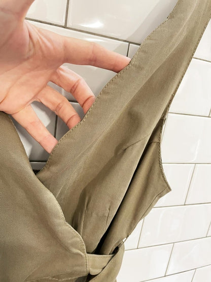 chino anthropologie scalloped belted wide leg jumpsuit - good market thrift store