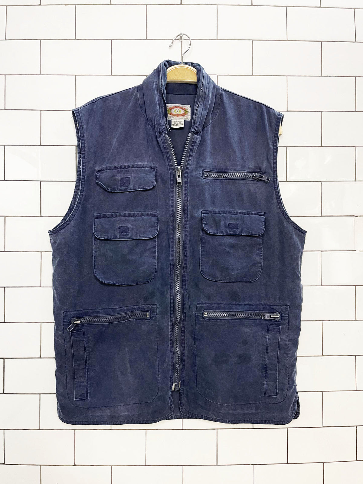 vintage 80s banana republic full zip utility vest | packable hood
