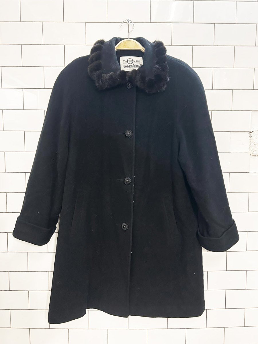 vintage the old mill mink trim wool - cashmere coat - good market thrift store