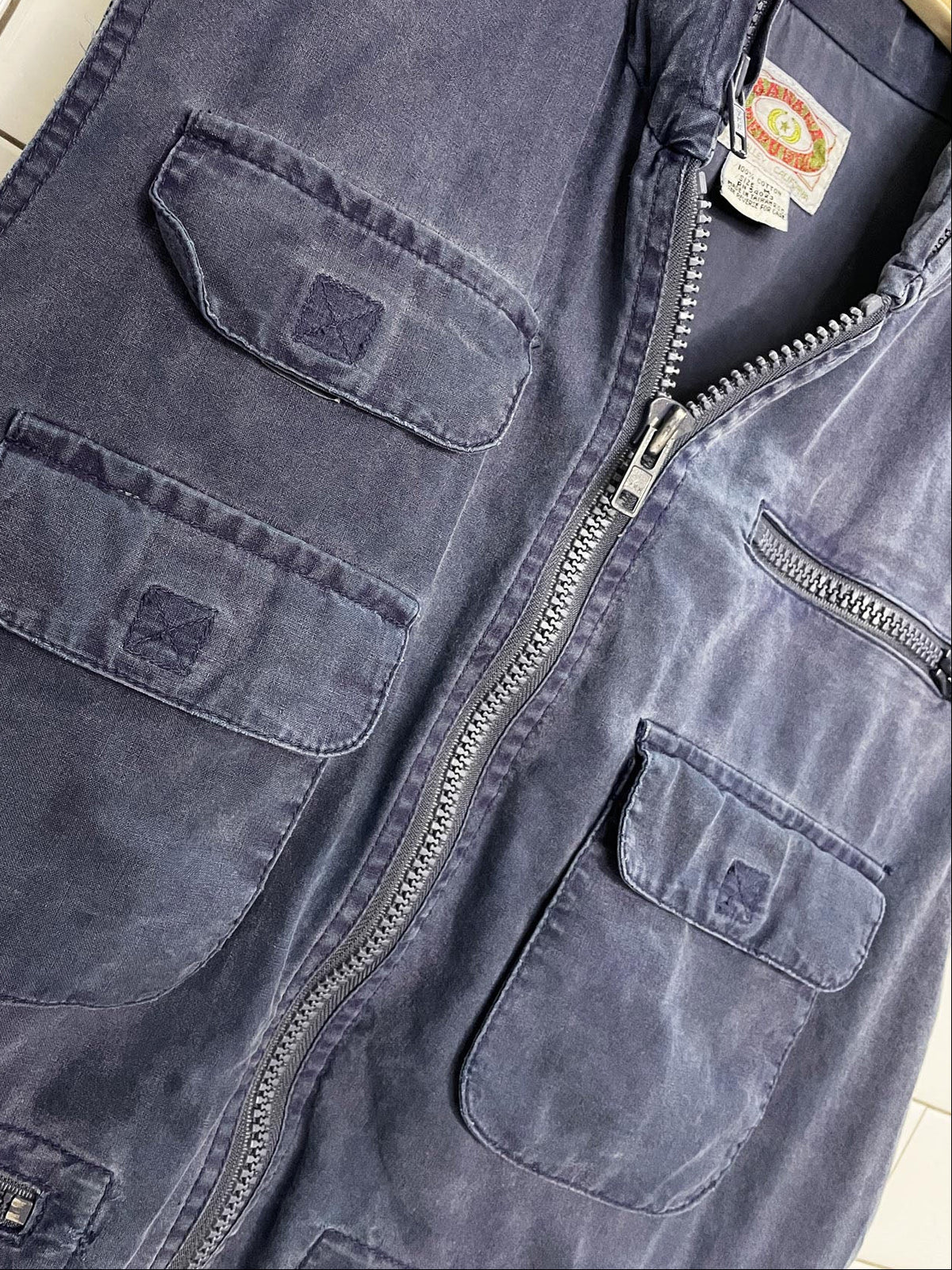 vintage 80s banana republic full zip utility vest | packable hood