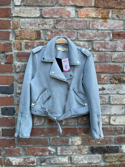 zara grey faux suede biker jacket
