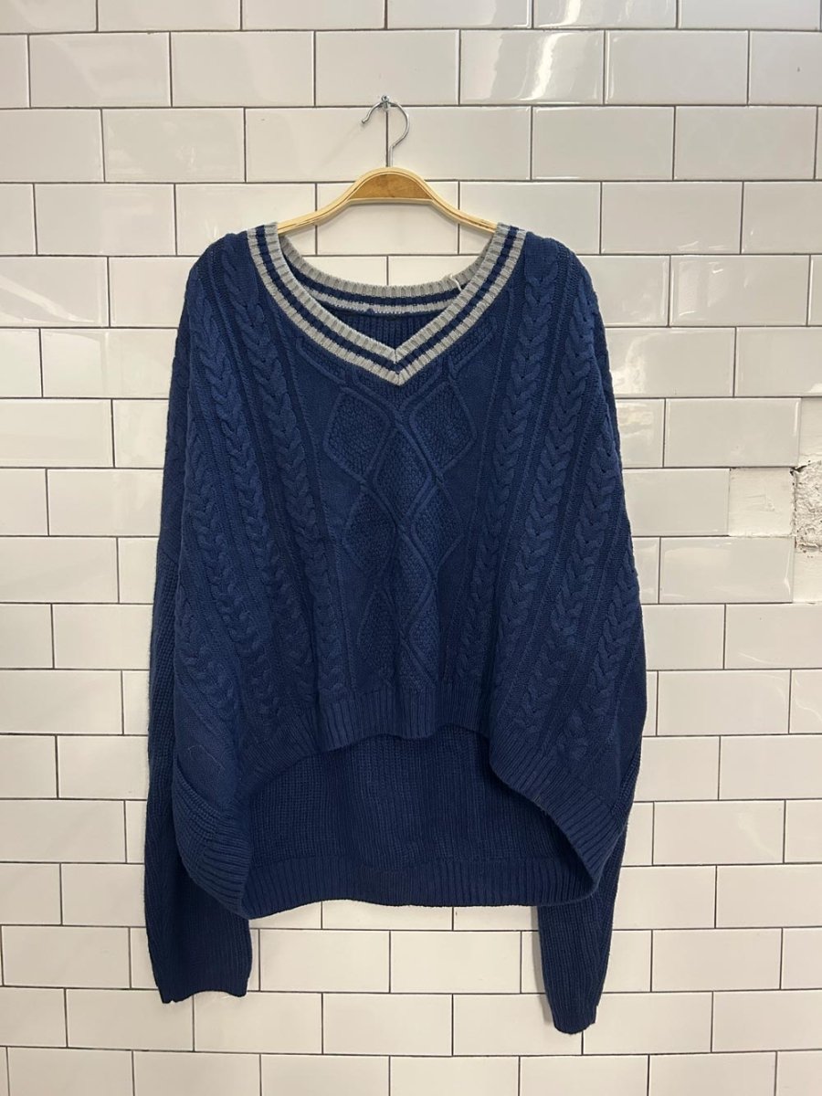 oversized boxy cable knit varsity sweater - good market thrift store