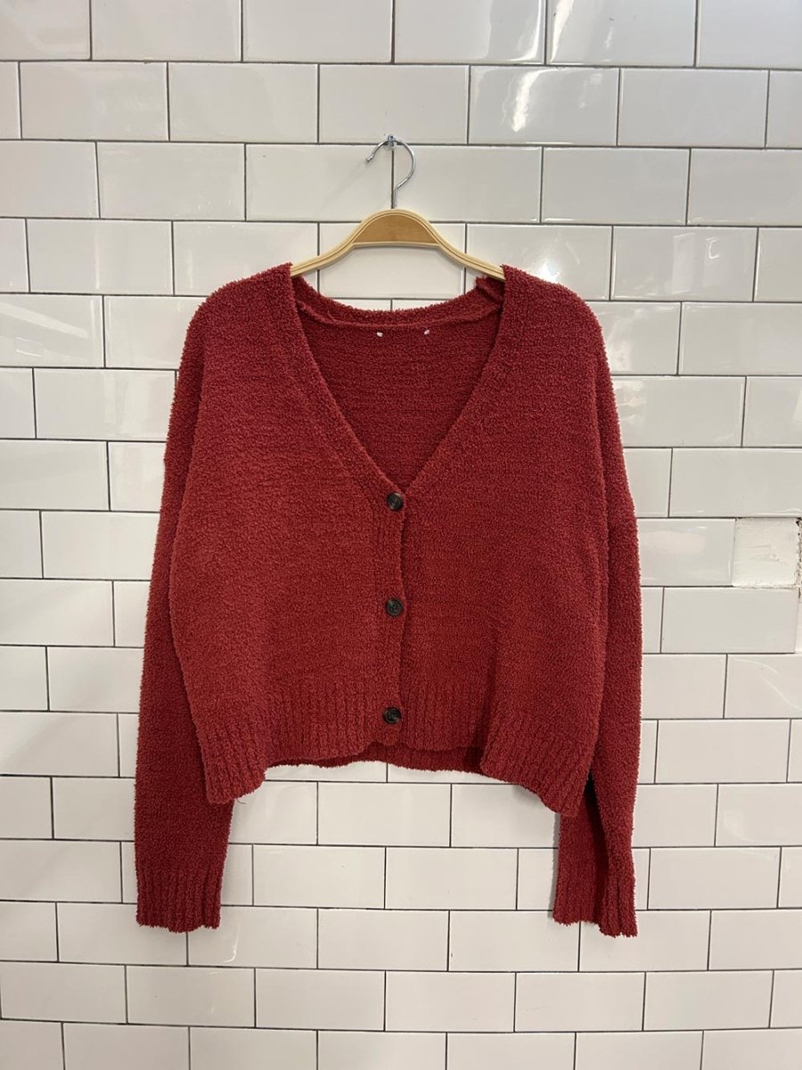 oversized cozy chenille crop cardigan - good market thrift store