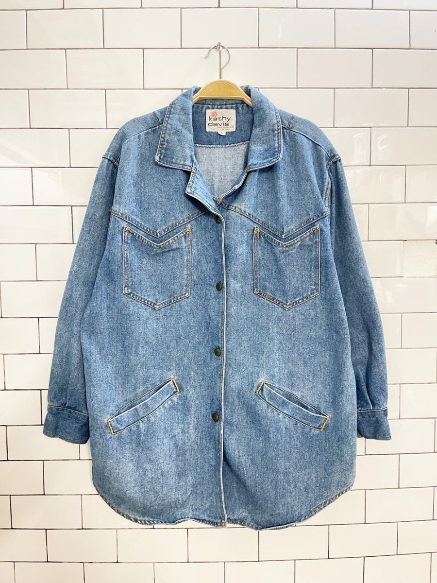 vintage 90s kathy davis western denim snap button shirt jacket - good market thrift store