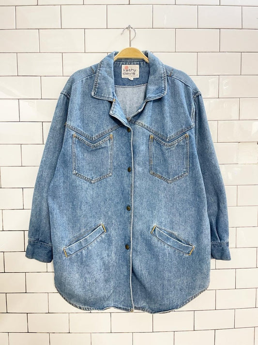 vintage 90s kathy davis western denim snap button shirt jacket - good market thrift store