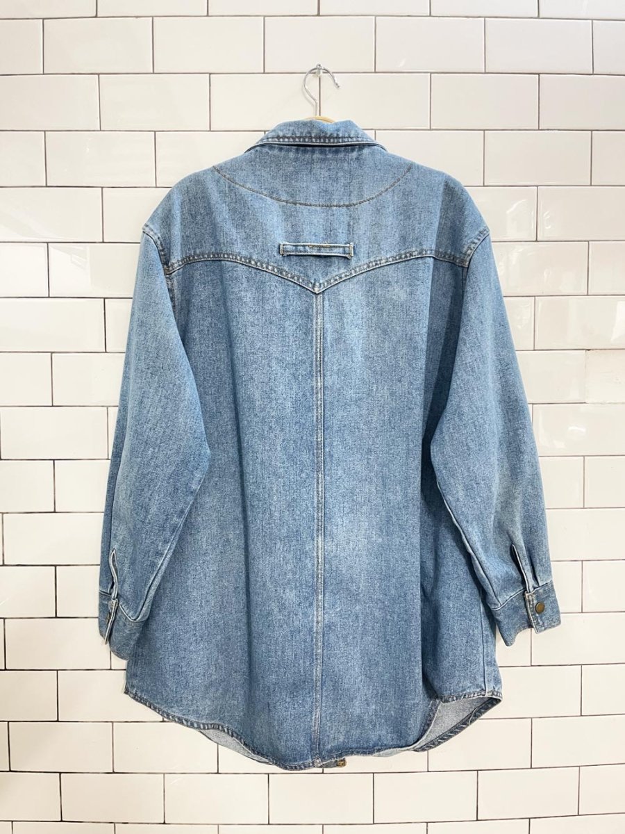 vintage 90s kathy davis western denim snap button shirt jacket - good market thrift store