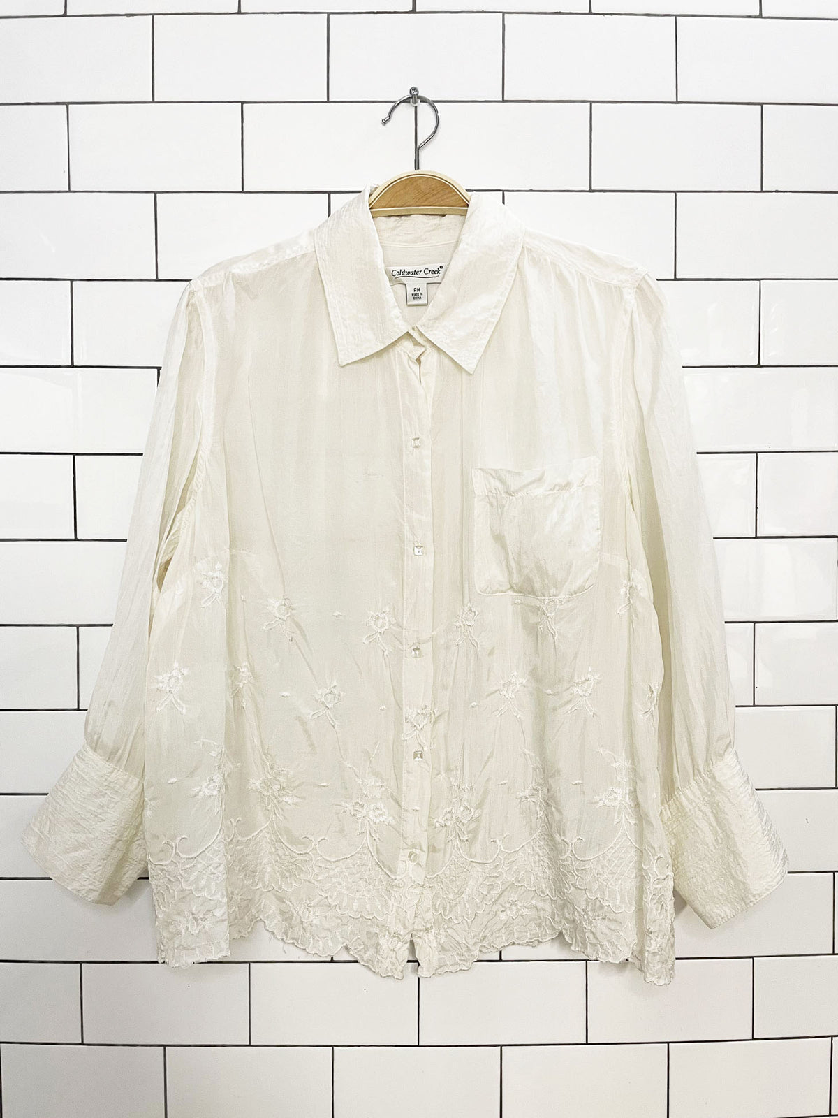vintage coldwater creek 100% silk embroidered floral blouse