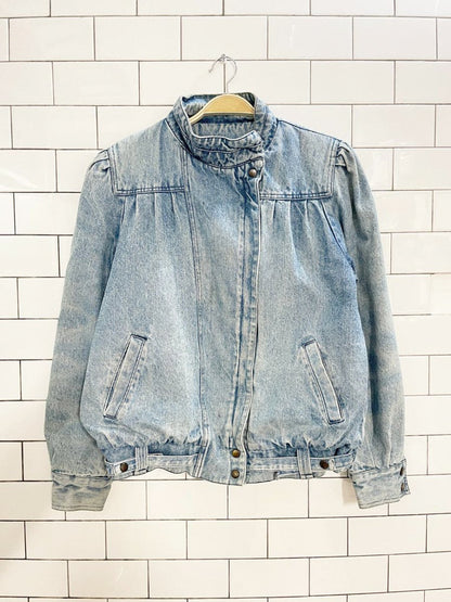 vintage pleated shoulder denim bomber jacket | flannel lined - good market thrift store