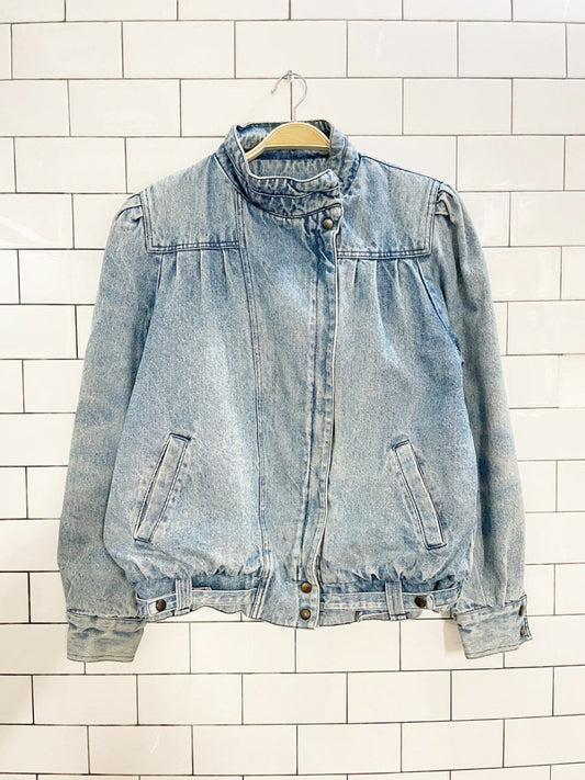 vintage pleated shoulder denim bomber jacket | flannel lined - good market thrift store