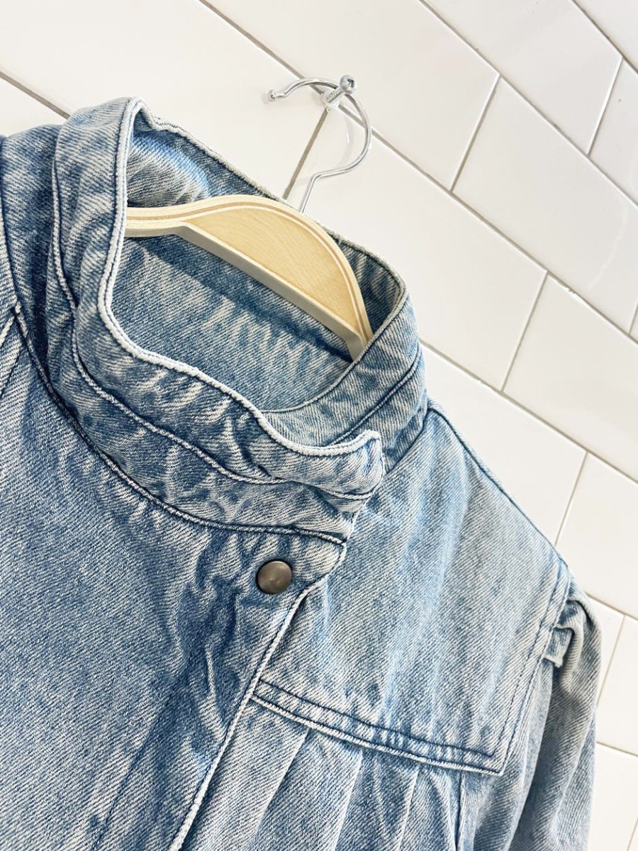vintage pleated shoulder denim bomber jacket | flannel lined - good market thrift store