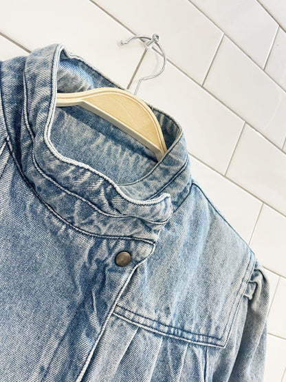 vintage pleated shoulder denim bomber jacket | flannel lined - good market thrift store