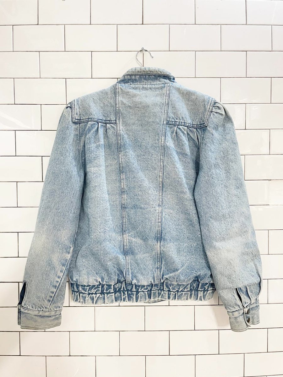 vintage pleated shoulder denim bomber jacket | flannel lined - good market thrift store