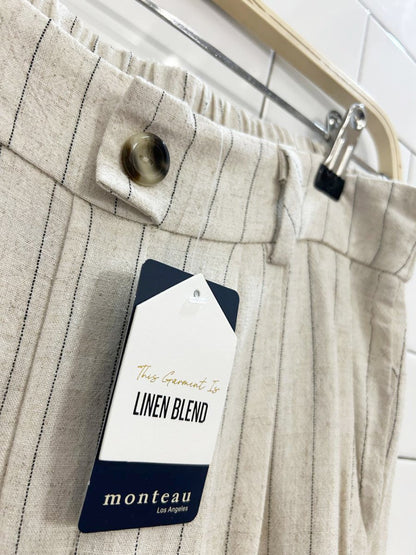 nwt monteau linen - blend wide leg pleated trousers - good market thrift store