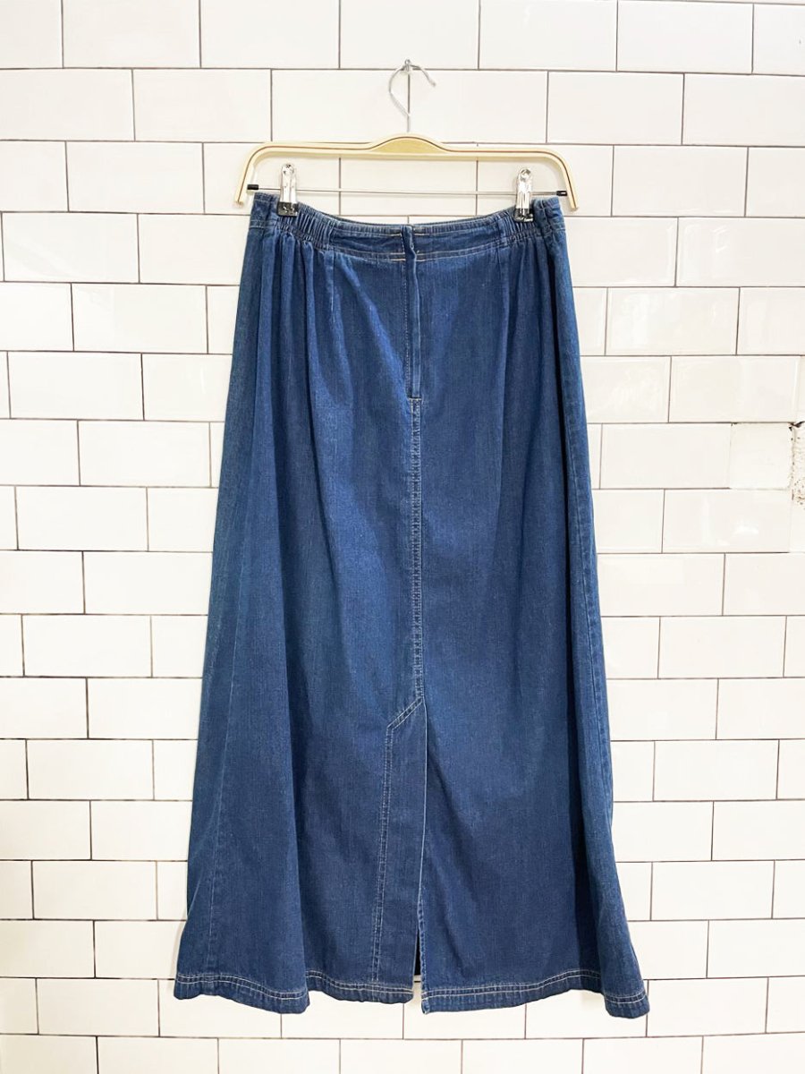 vintage 00s koret basque waist denim midi skirt - good market thrift store