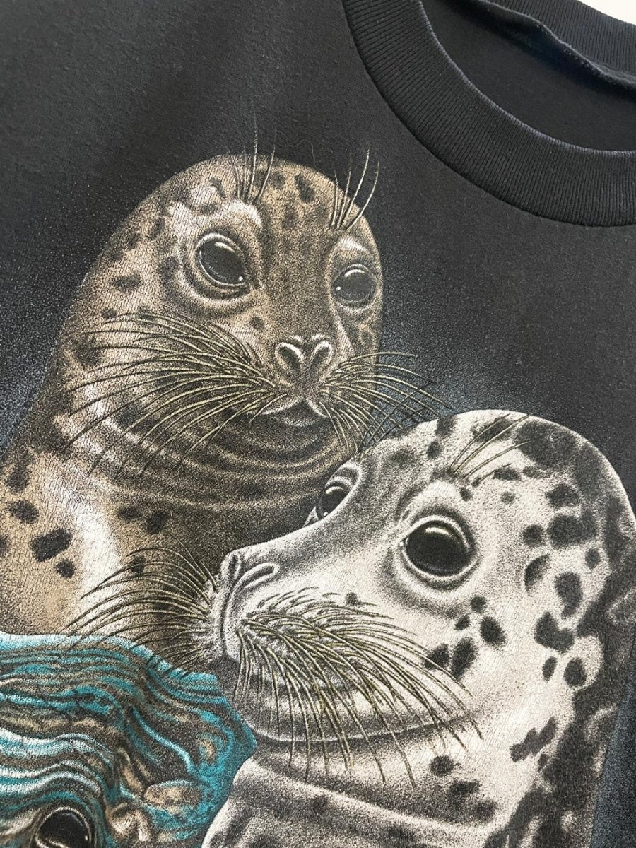 vintage 80s single stitch protect our oceans seal graphic tee | harlequin - good market thrift store