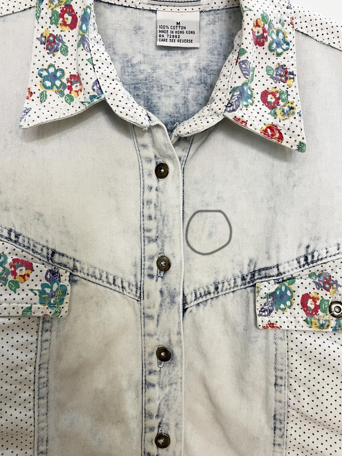 vintage 90s stefano acid wash floral polka dot crop denim jacket