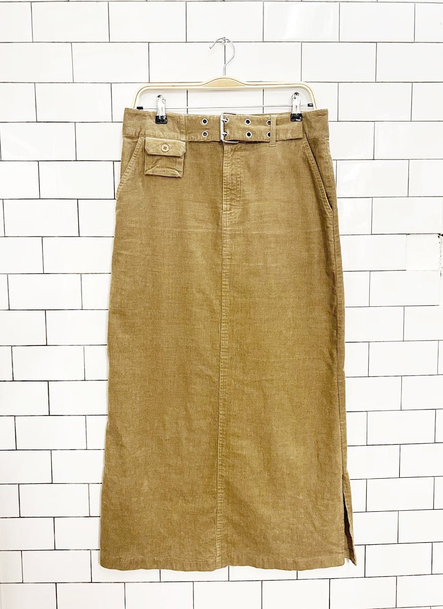 y2k who's tracy corduroy belted maxi skirt | tracy evans - good market thrift store