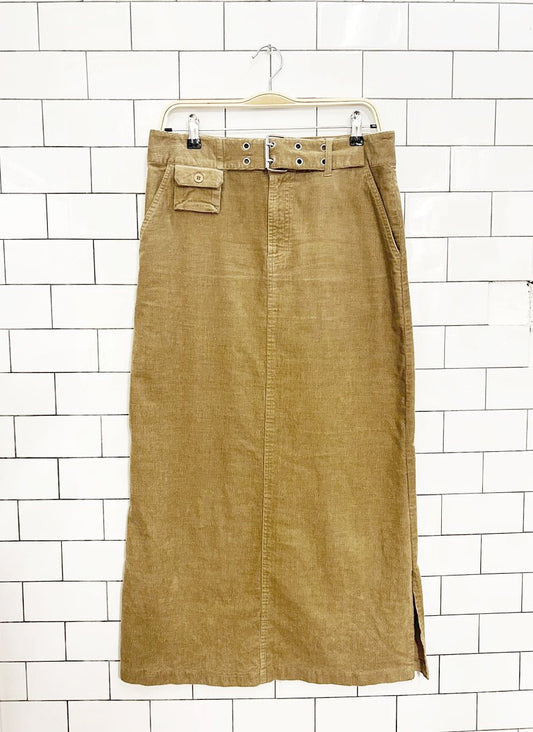 y2k who's tracy corduroy belted maxi skirt | tracy evans - good market thrift store