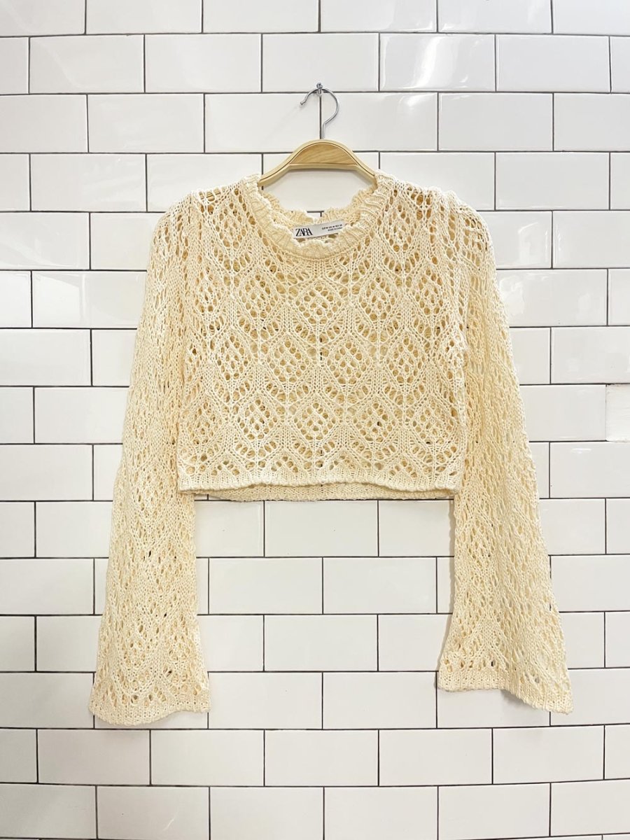 zara crochet knit top with bell sleeves - good market thrift store