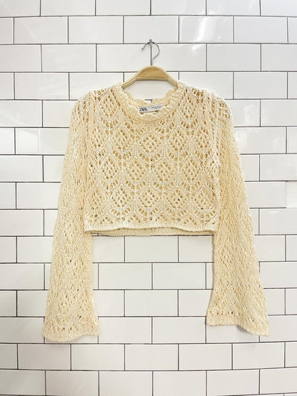 zara crochet knit top with bell sleeves - good market thrift store