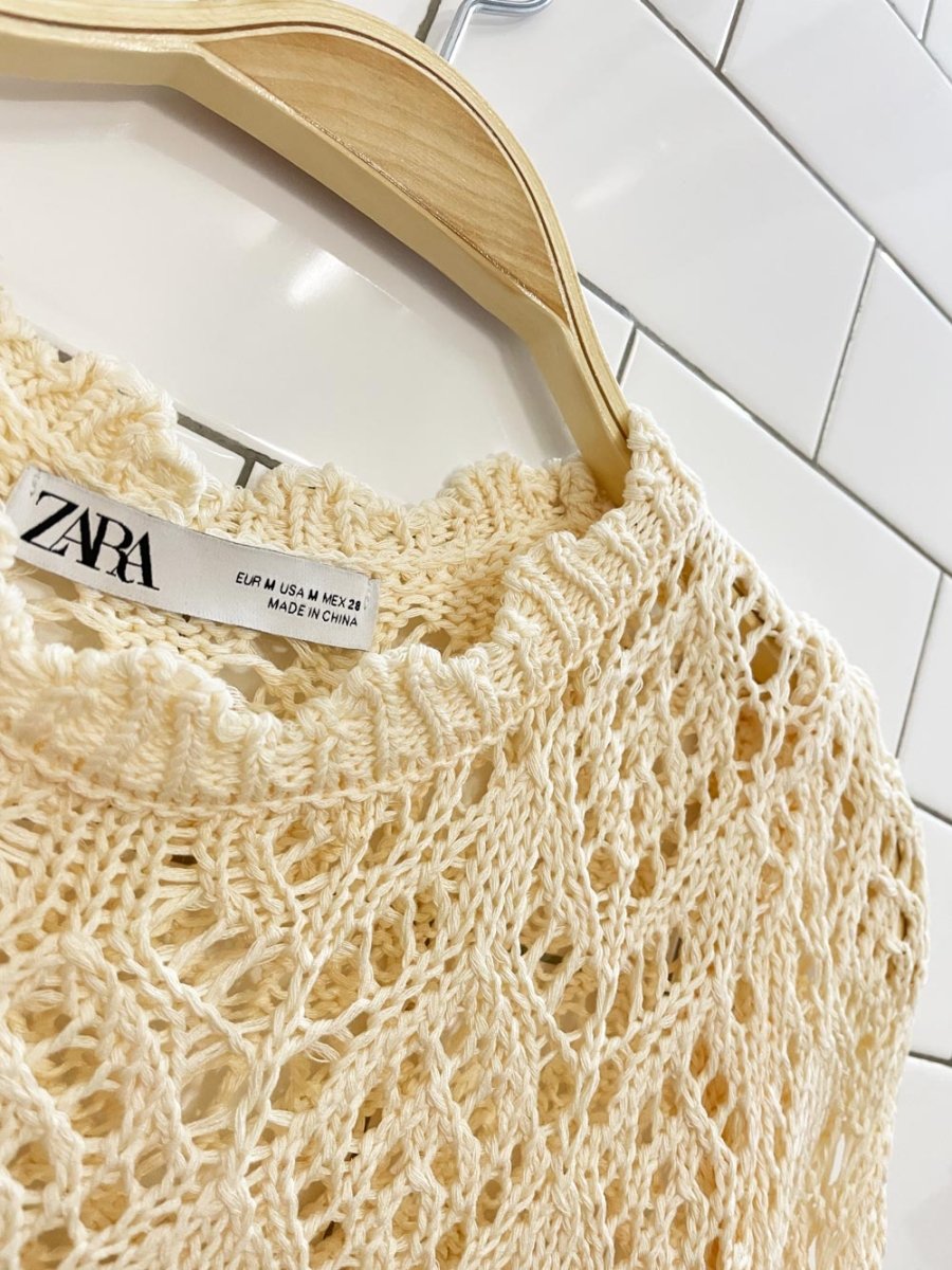 zara crochet knit top with bell sleeves - good market thrift store