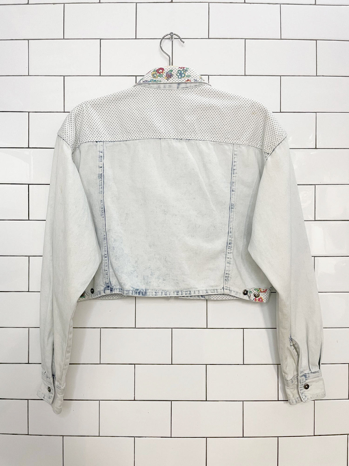 vintage 90s stefano acid wash floral polka dot crop denim jacket