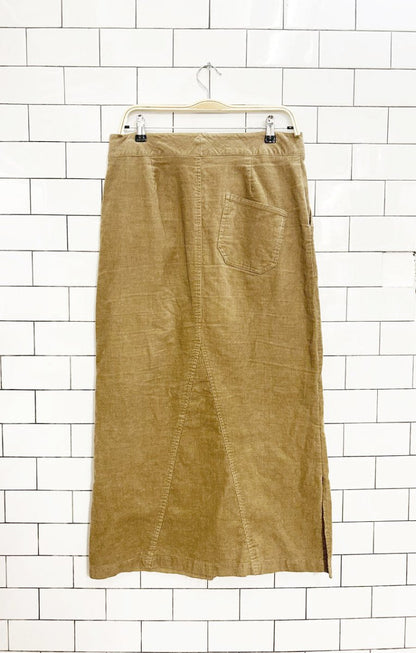 y2k who's tracy corduroy belted maxi skirt | tracy evans - good market thrift store