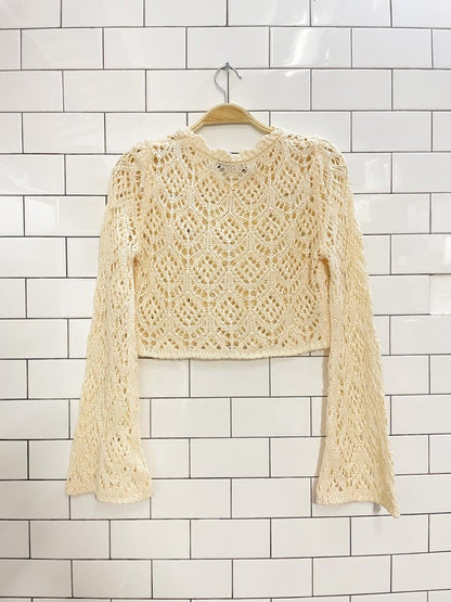 zara crochet knit top with bell sleeves - good market thrift store
