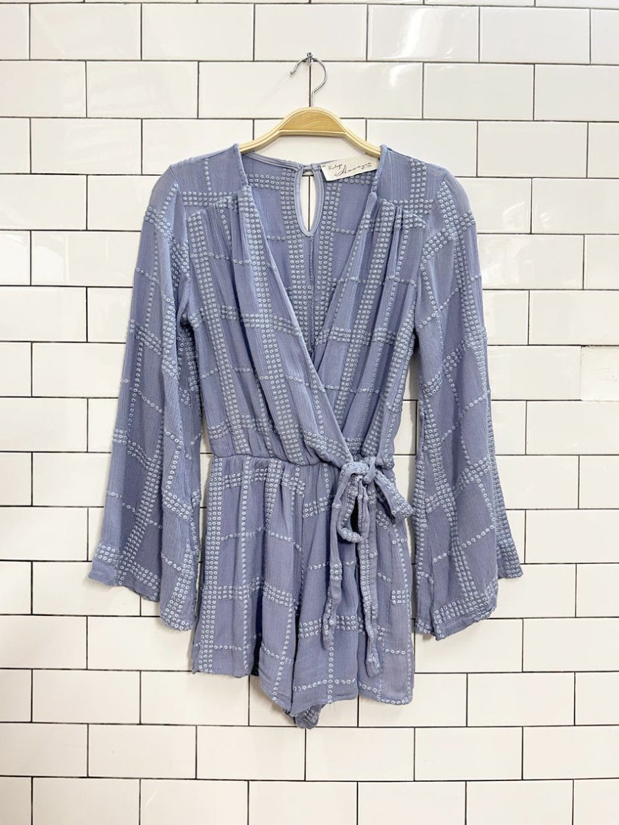 vintage havana blue eyelet bell sleeve romper - good market thrift store