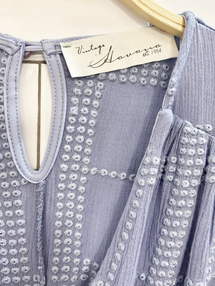 vintage havana blue eyelet bell sleeve romper - good market thrift store