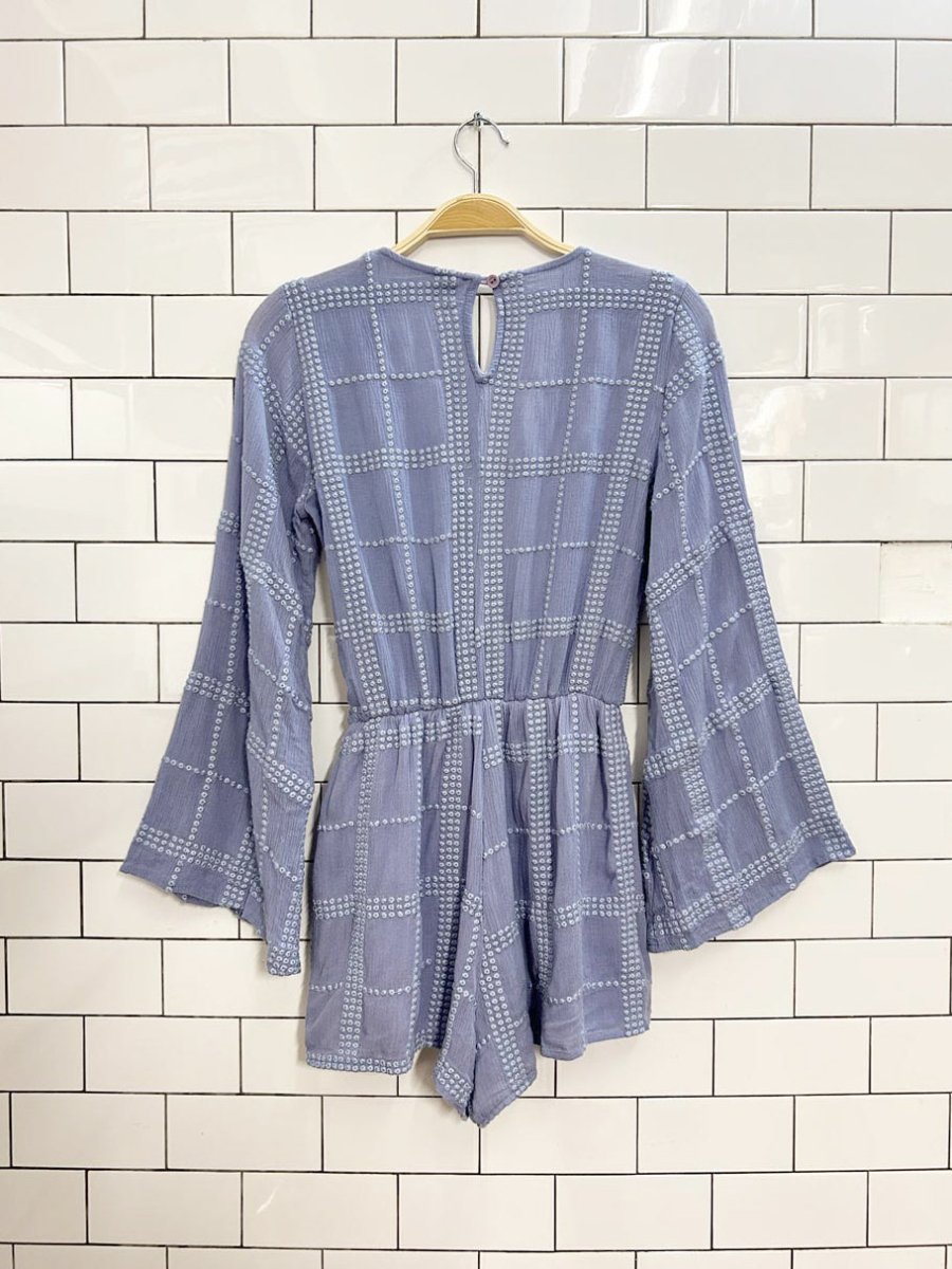 vintage havana blue eyelet bell sleeve romper - good market thrift store