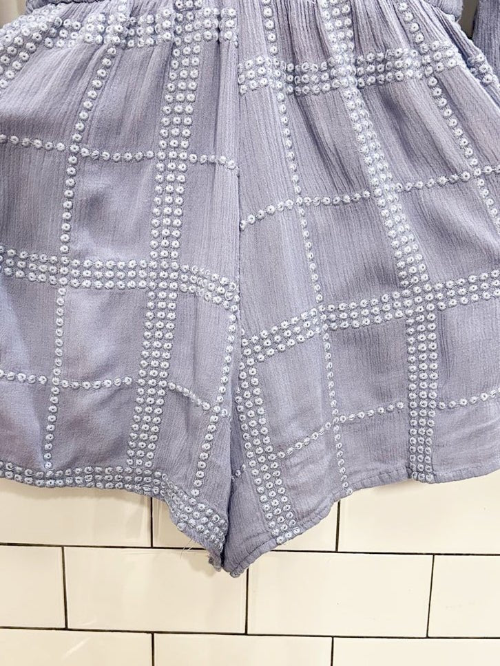 vintage havana blue eyelet bell sleeve romper - good market thrift store