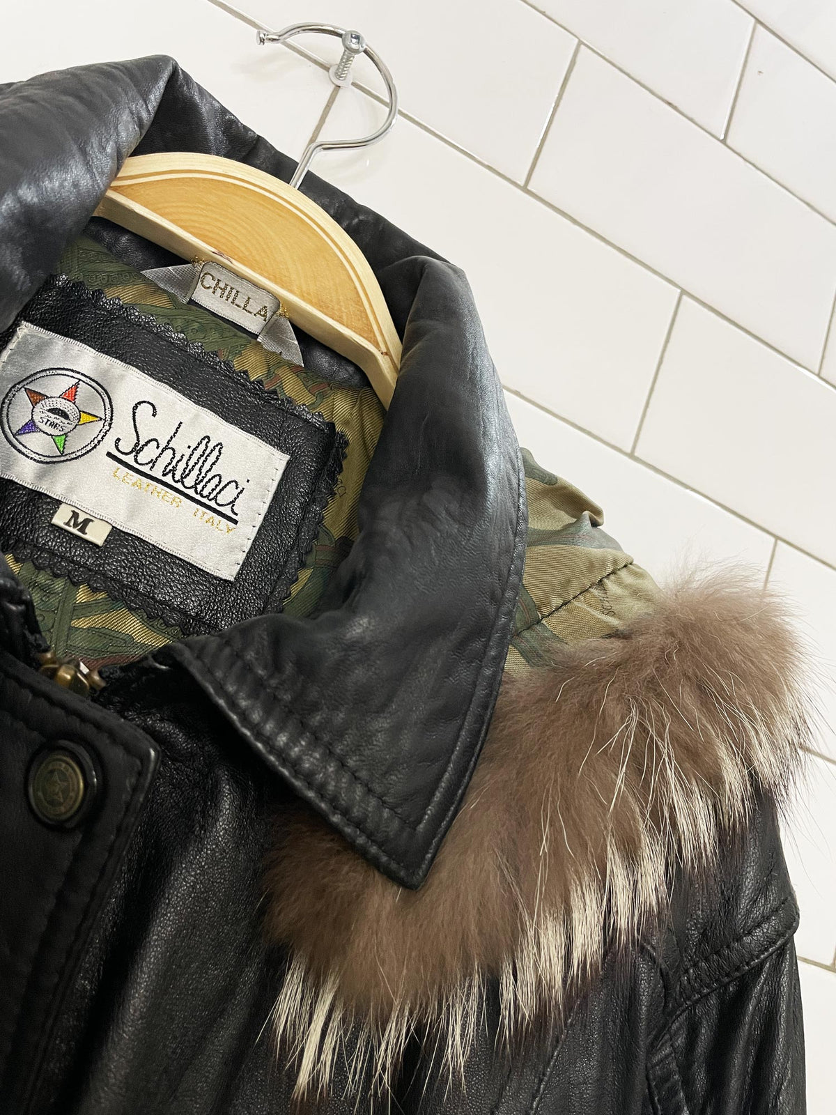 vintage schillaci fox fur hood + butter leather drawstring jacket | made in Italy