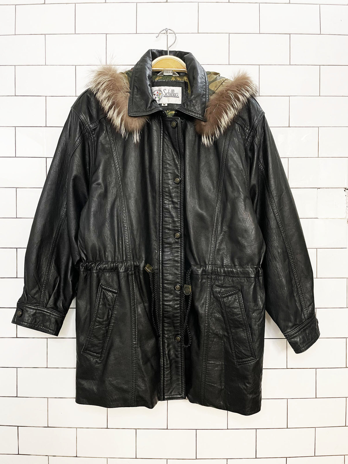 vintage schillaci fox fur hood + butter leather drawstring jacket | made in Italy