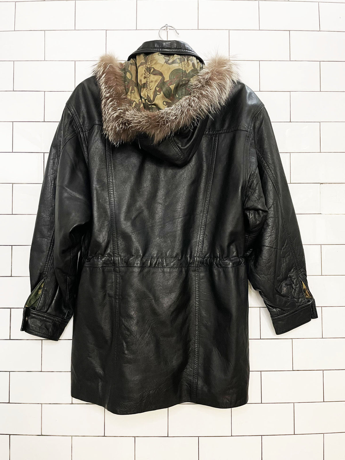 vintage schillaci fox fur hood + butter leather drawstring jacket | made in Italy