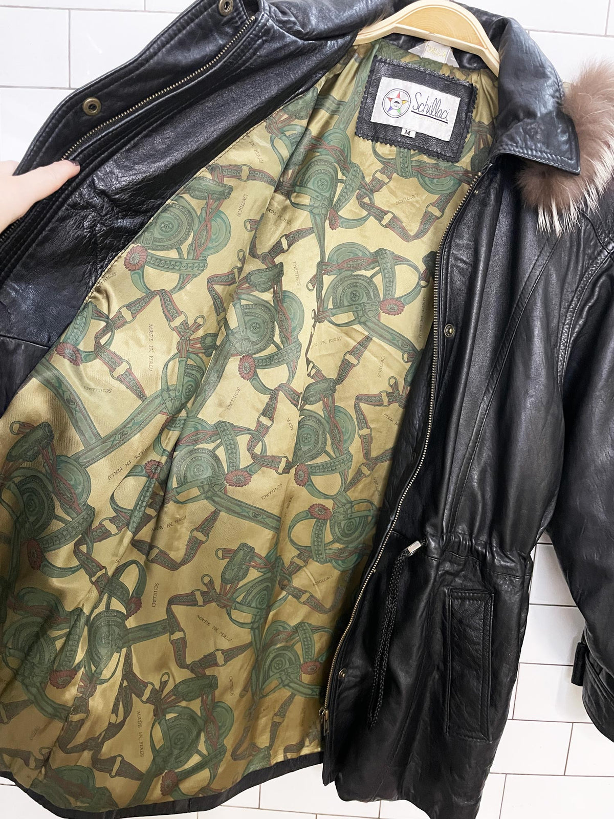 vintage schillaci fox fur hood + butter leather drawstring jacket | made in Italy
