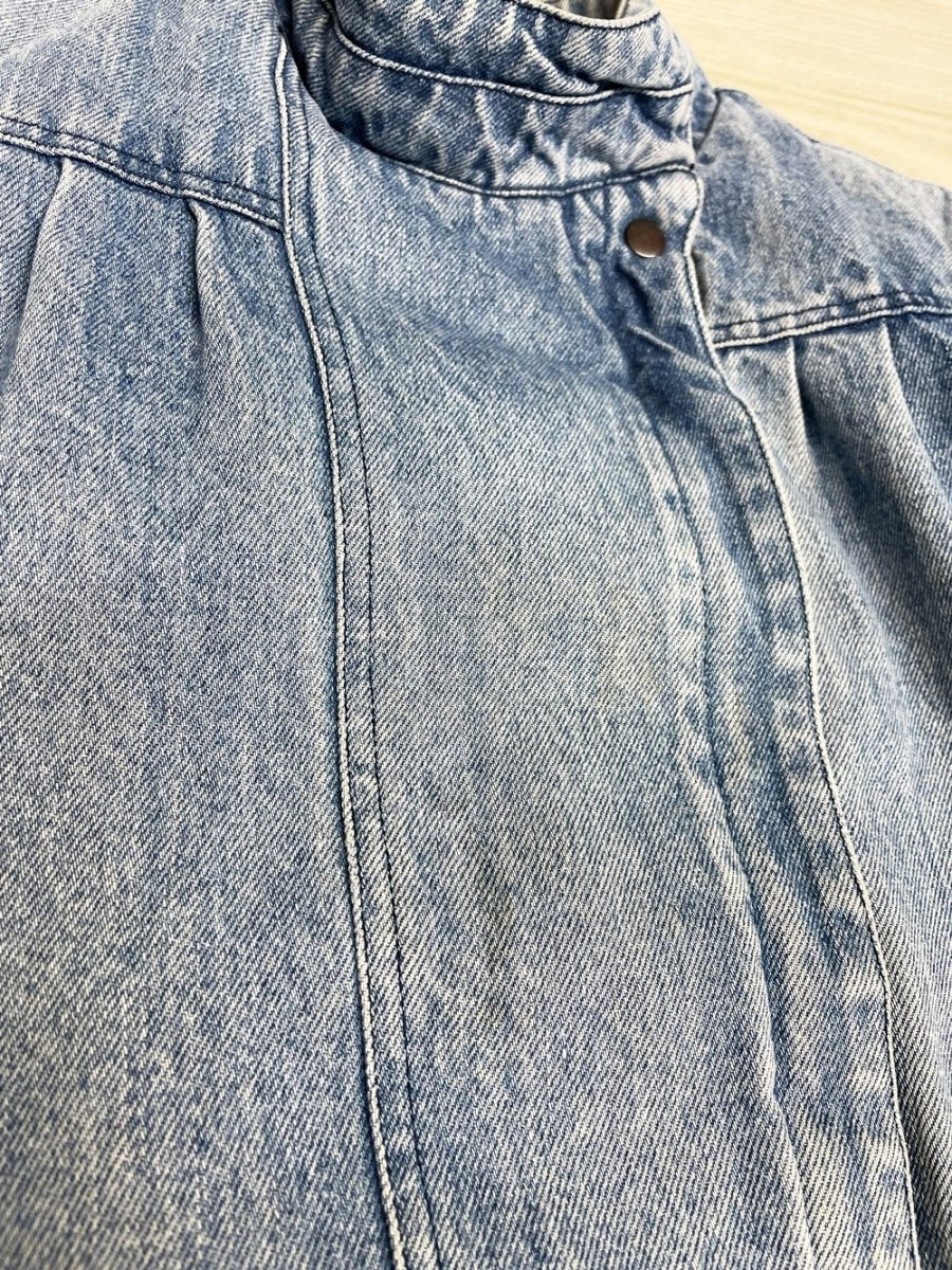 vintage pleated shoulder denim bomber jacket | flannel lined - good market thrift store