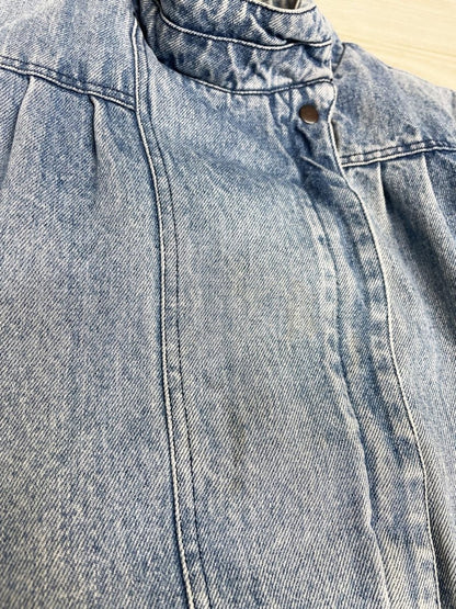 vintage pleated shoulder denim bomber jacket | flannel lined - good market thrift store