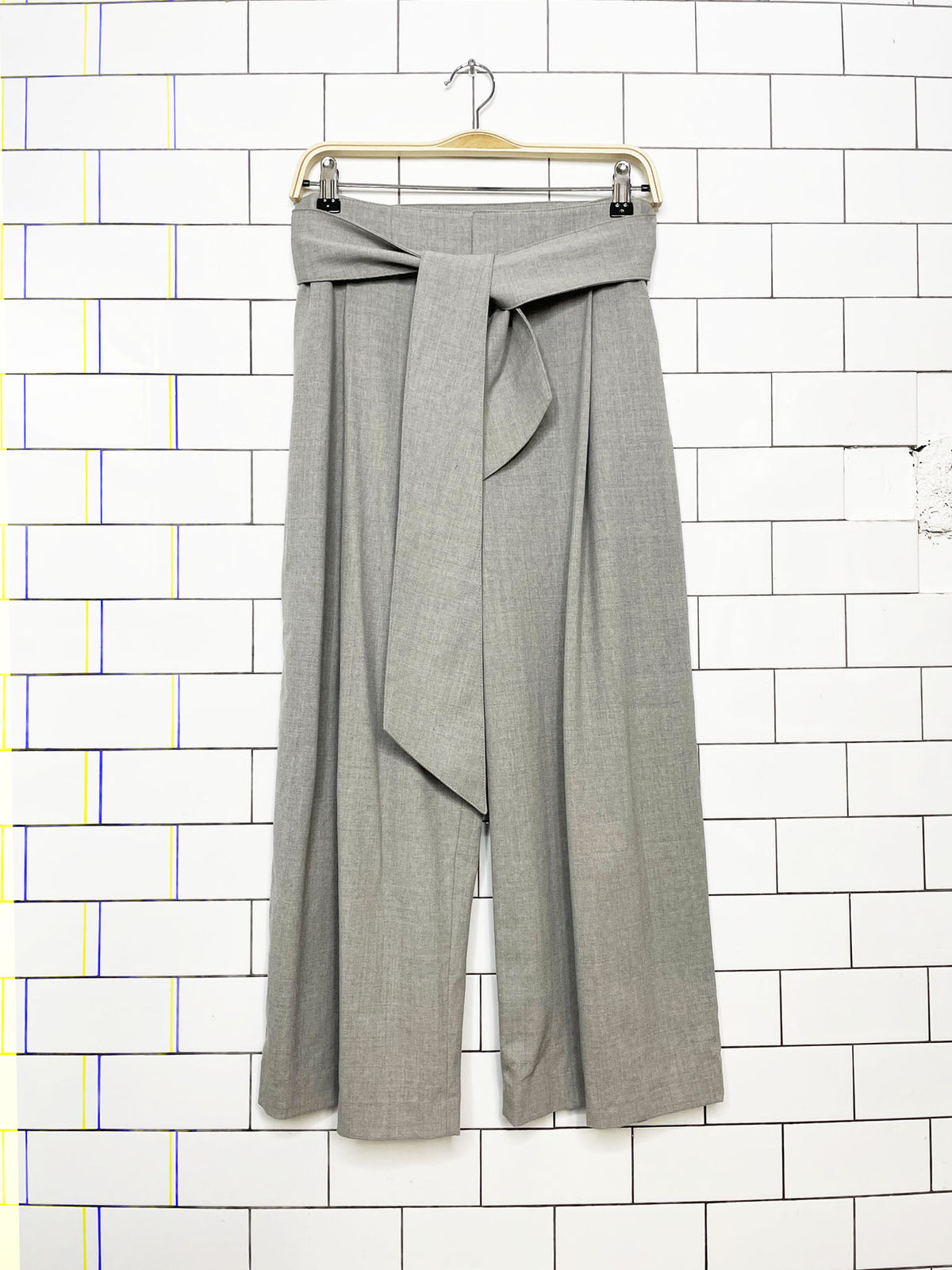 club monaco wool-blend pleated wide leg belted pants