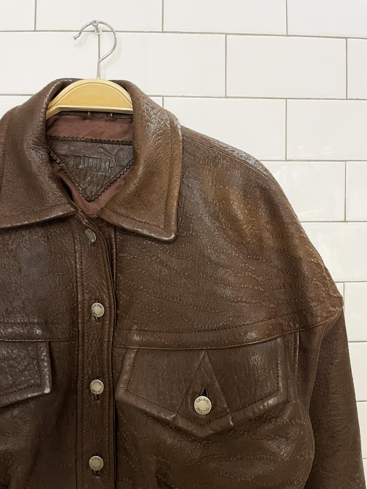 vintage 90s puma soft pebbled leather crop bomber jacket