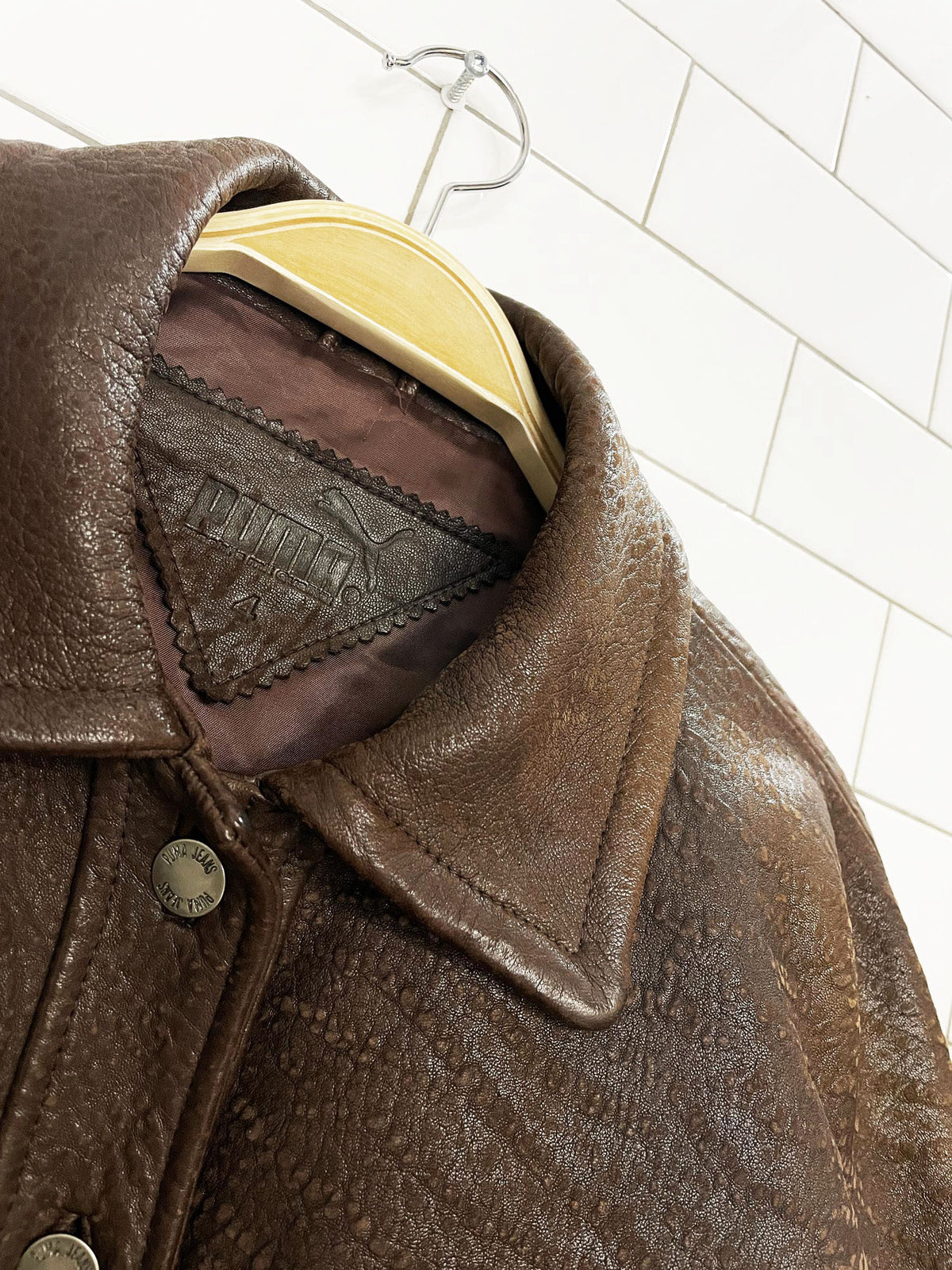 vintage 90s puma soft pebbled leather crop bomber jacket