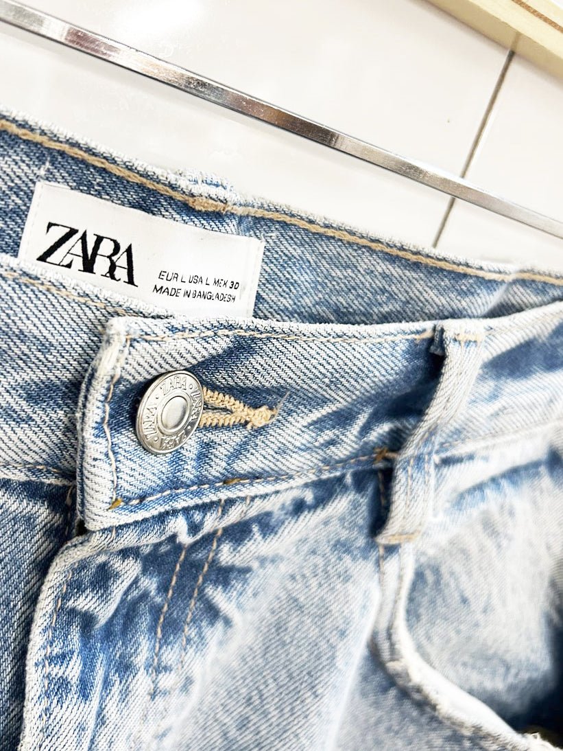 zara front slit light denim midi skirt - good market thrift store
