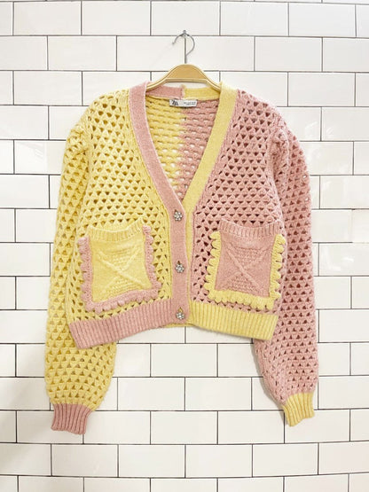 zara wool - blend crochet chunky knit oversized cardigan - good market thrift store